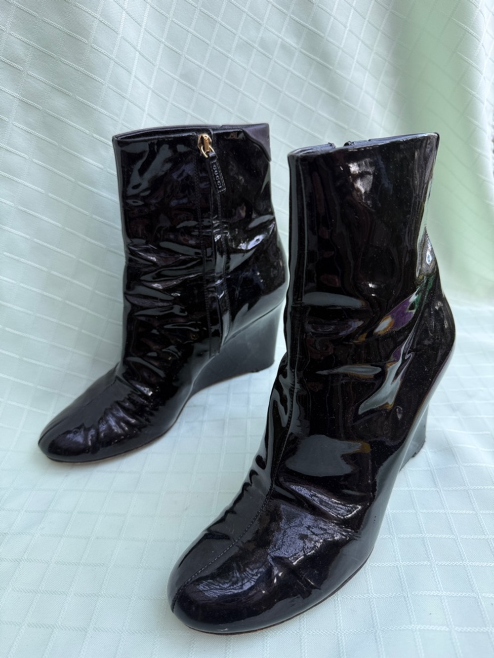 Vintage Gucci Patent Black Wedge Ankle Boots